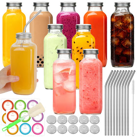 BIGIVACA 16oz glass juice bottle with lids for fresh on-the-go beverages.