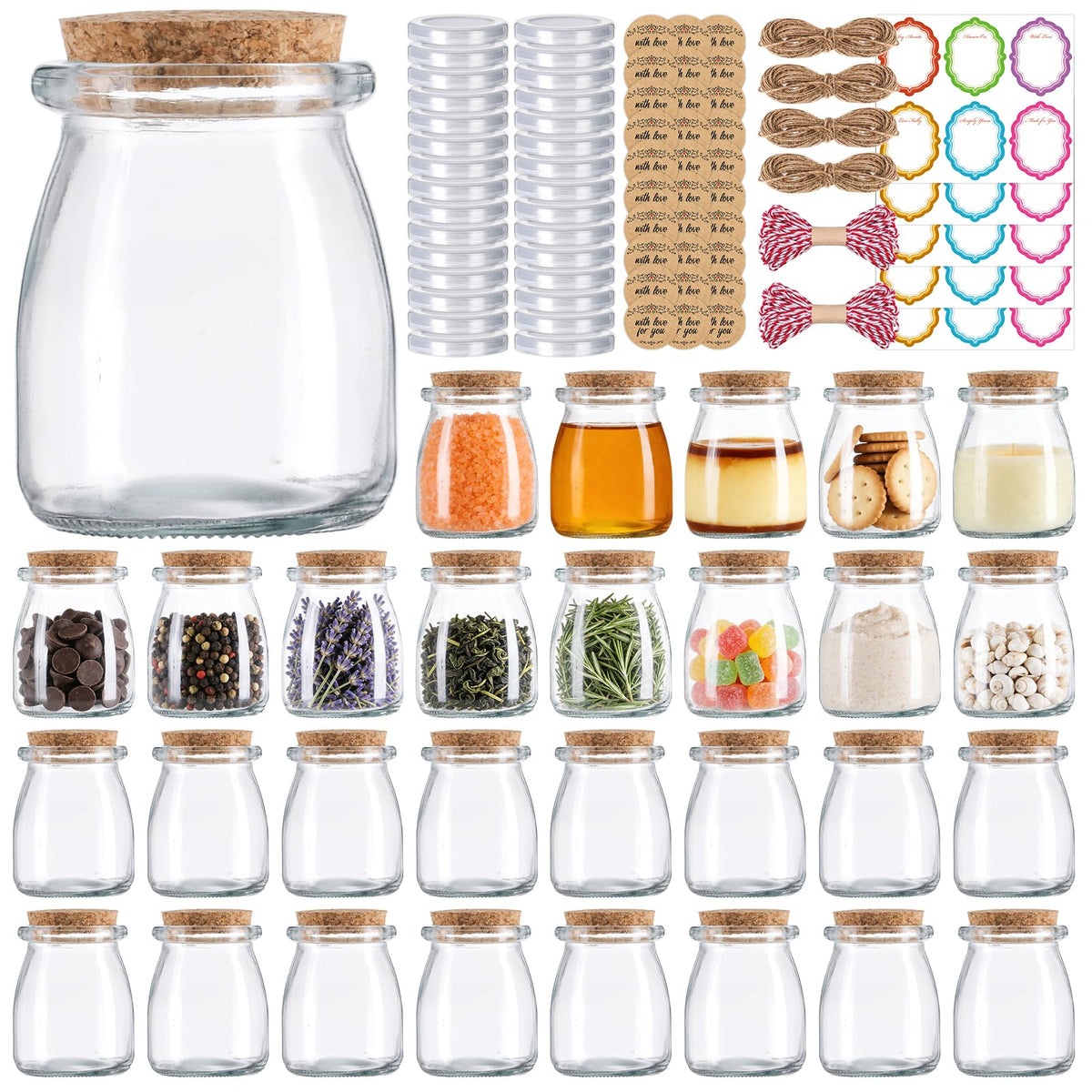 BIGIVACA 7oz glass jars with cork lids, ideal for versatile gifting and storage.