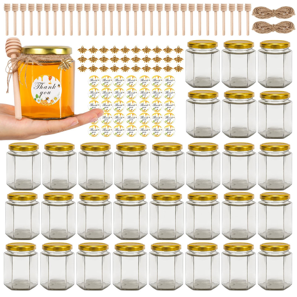 BIGIVACA 6 oz honey jar with wooden dipper for gifting and display