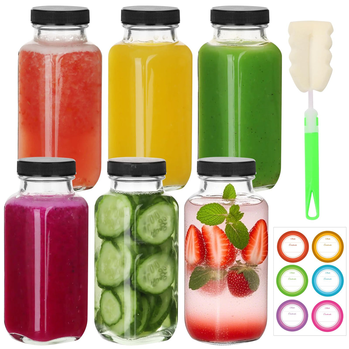 BIGIVACA 8 oz glass bottle with lid shows clear juice color and freshness.