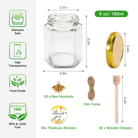 BIGIVACA hexagon glass jar with gold lid for elegant honey storage