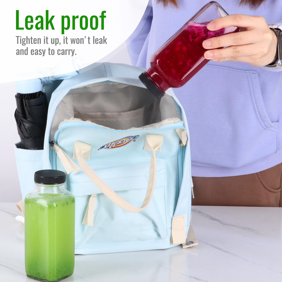 BIGIVACA leakproof lid keeps liquids secure during transport.