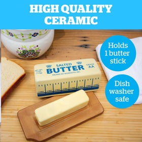 Dishwasher-safe ceramic butter dish for effortless cleanup after meals.
