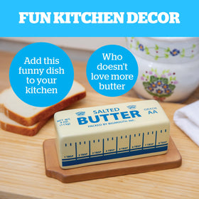 Open lid, BigMouth butter dish shows easy access to spreadable butter.