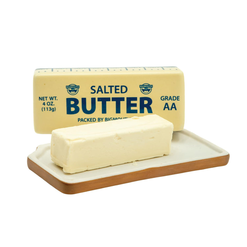 BigMouth ceramic butter dish with stick-lid adds color and convenience on the counter.