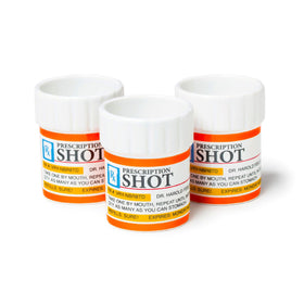 BigMouth Inc prescription pill bottle shot glasses set ready for party fun and gifts.