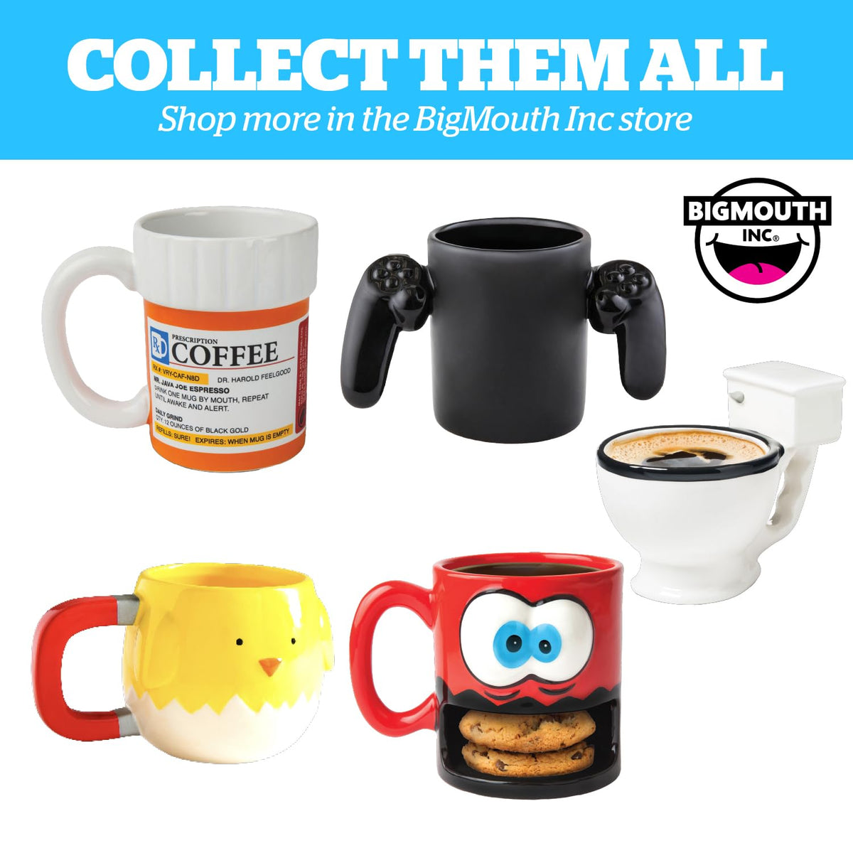 BigMouth toilet mug suitable for kitchen or desk use during coffee breaks.