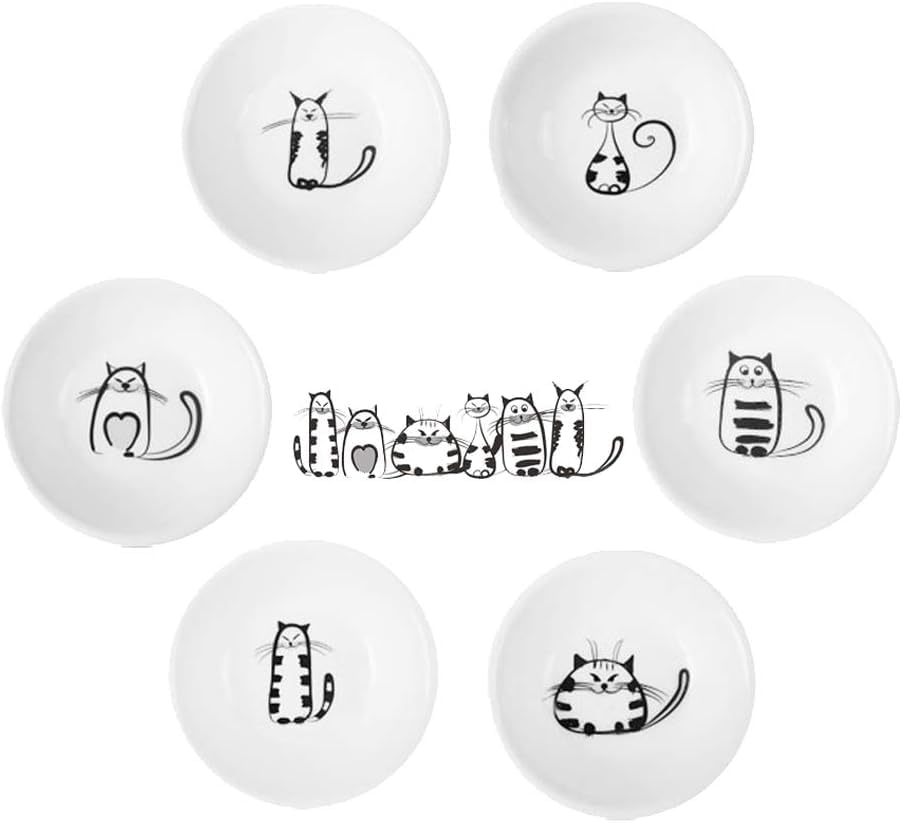 BigNoseDeer cat ceramic sauce dish with six designs for dipping sauces.