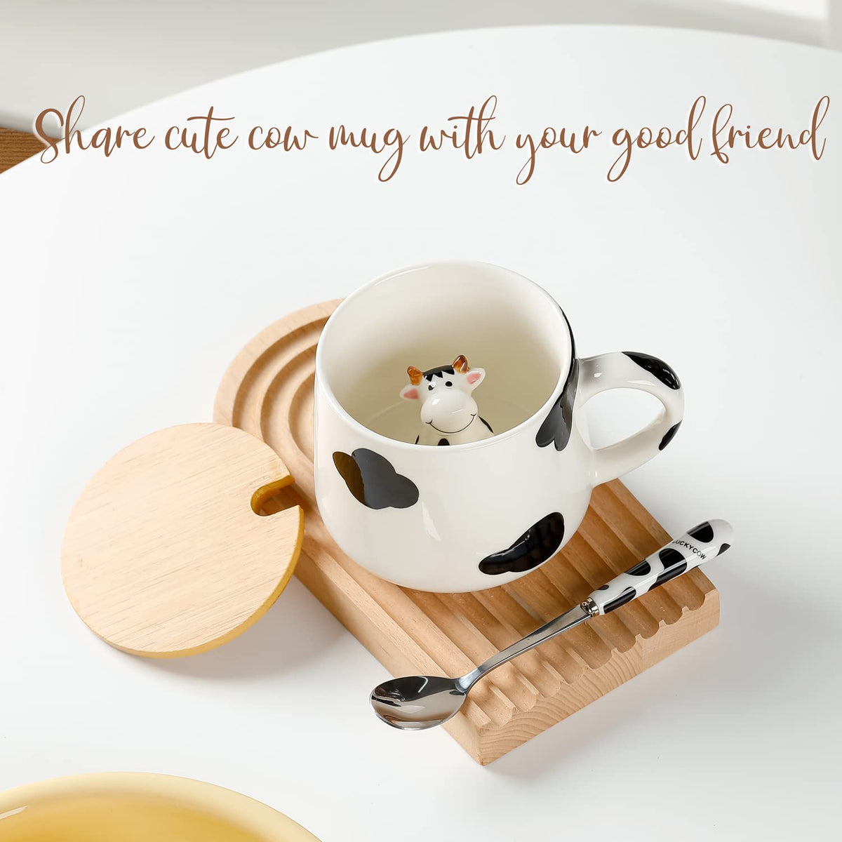 BigNoseDeer mug-with-3d-cow-inside sparks smiles during coffee.