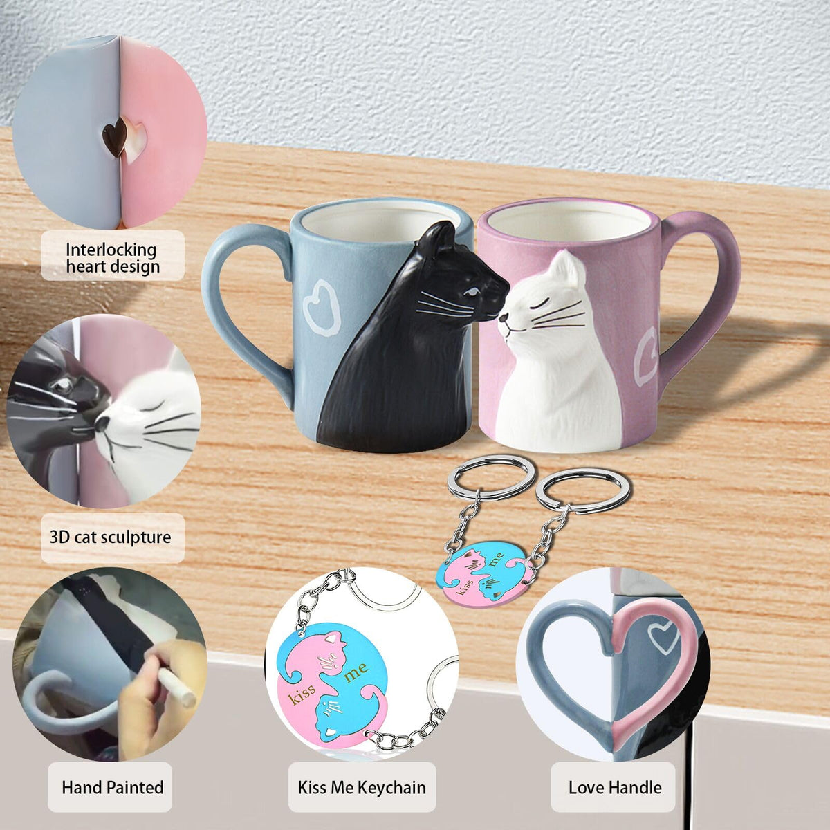 BigNoseDeer kissing-cat mug blue 12oz, vibrant centerpiece for pair rituals.