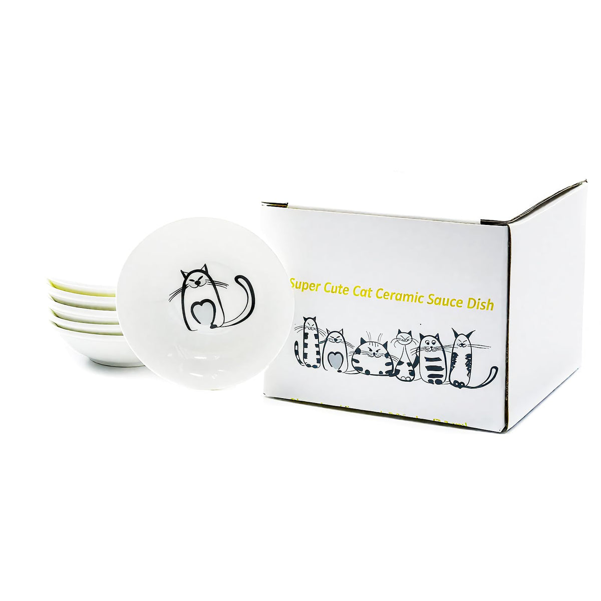 BigNoseDeer six unique cat designs dish, perfect for appetizers and dips.