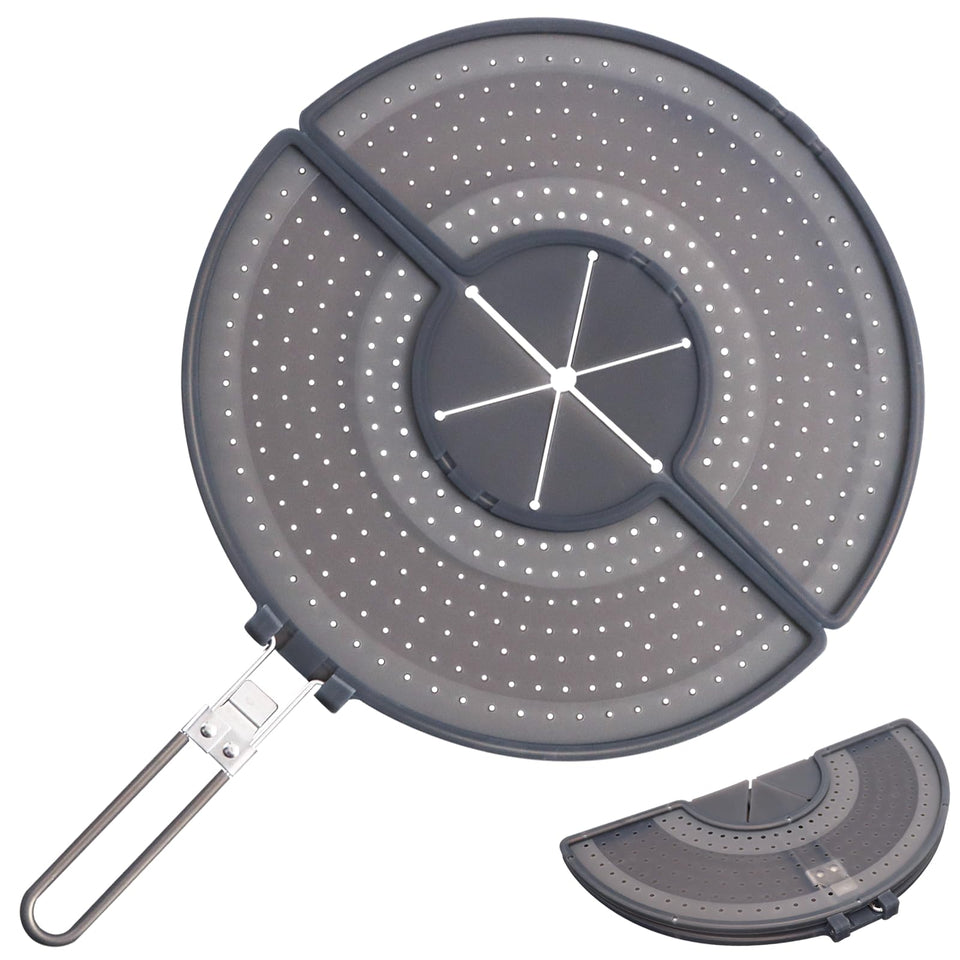 BIGOWL foldable splatter screen over a 11-inch pan for oil control