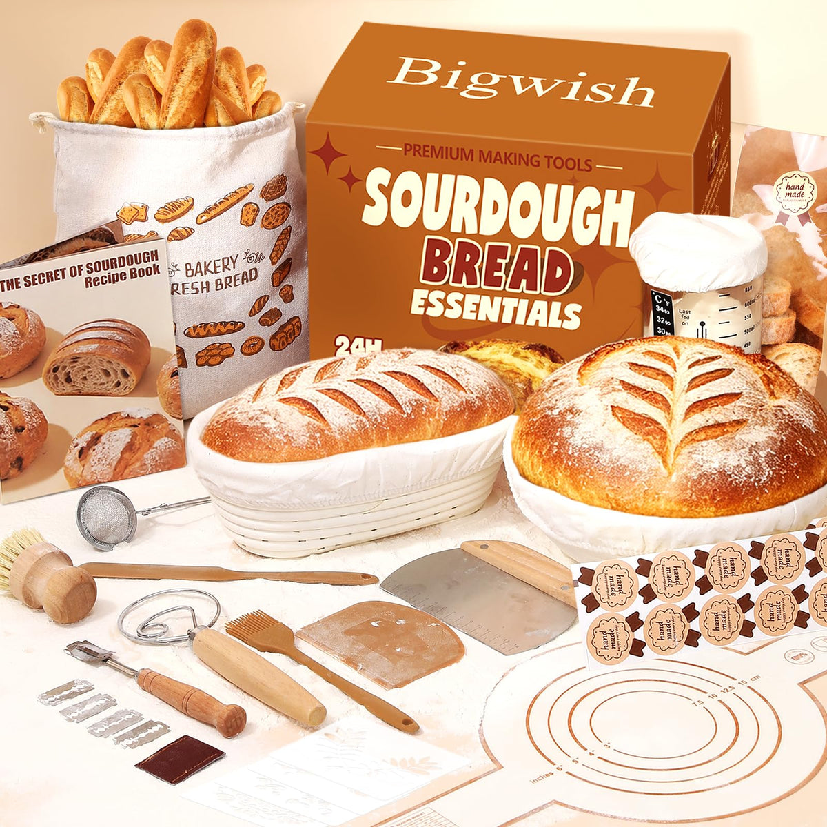 Bigwish sourdough starter jar with temperature strip for precise fermentation.