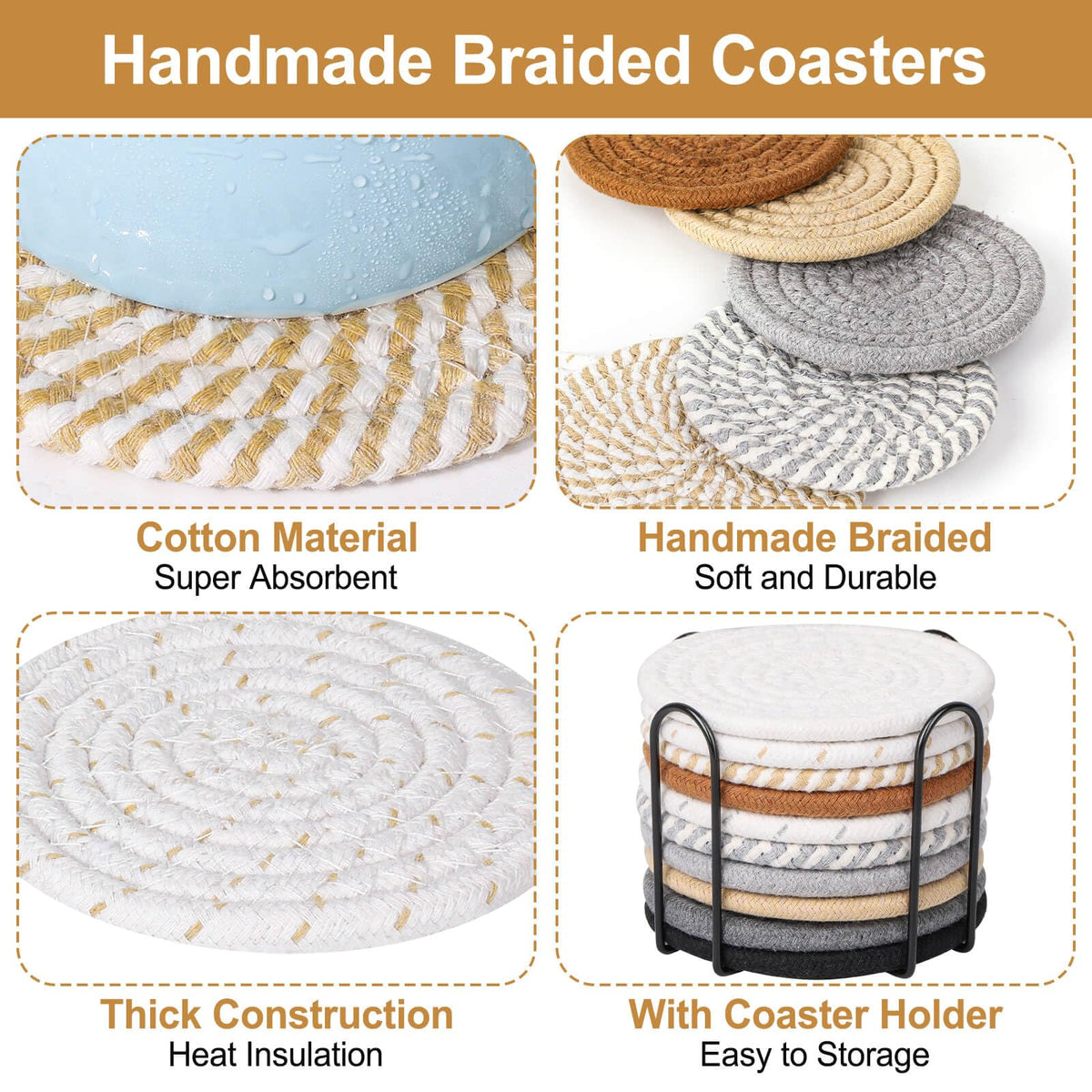 Billbotk absorbent cotton coasters absorb spills and prevent stains effectively.