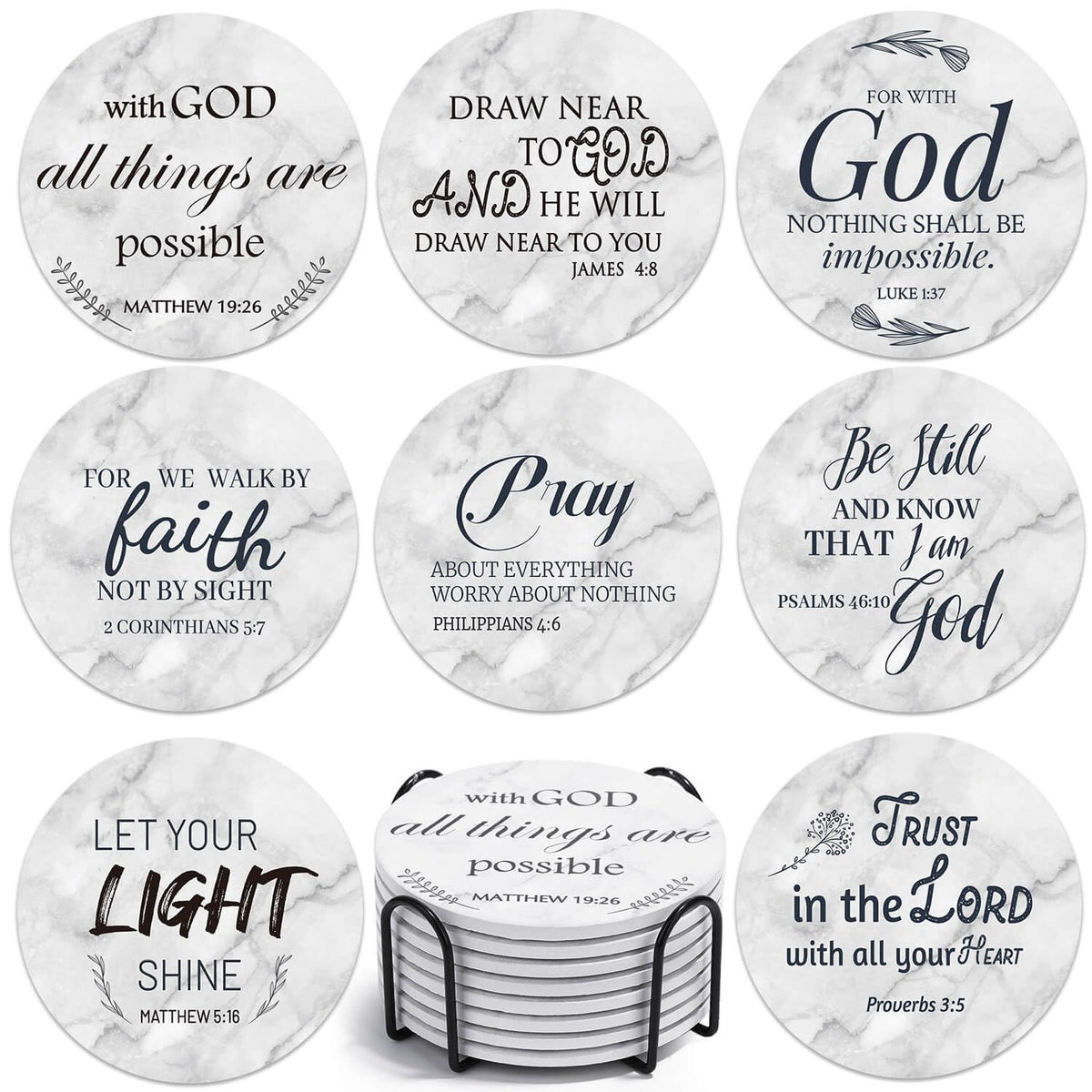 Billbotk ceramic coaster with Bible verse on marble design for stylish table decor