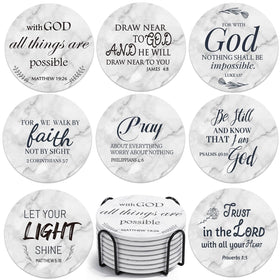 Billbotk ceramic coaster with Bible verse on marble design for stylish table decor