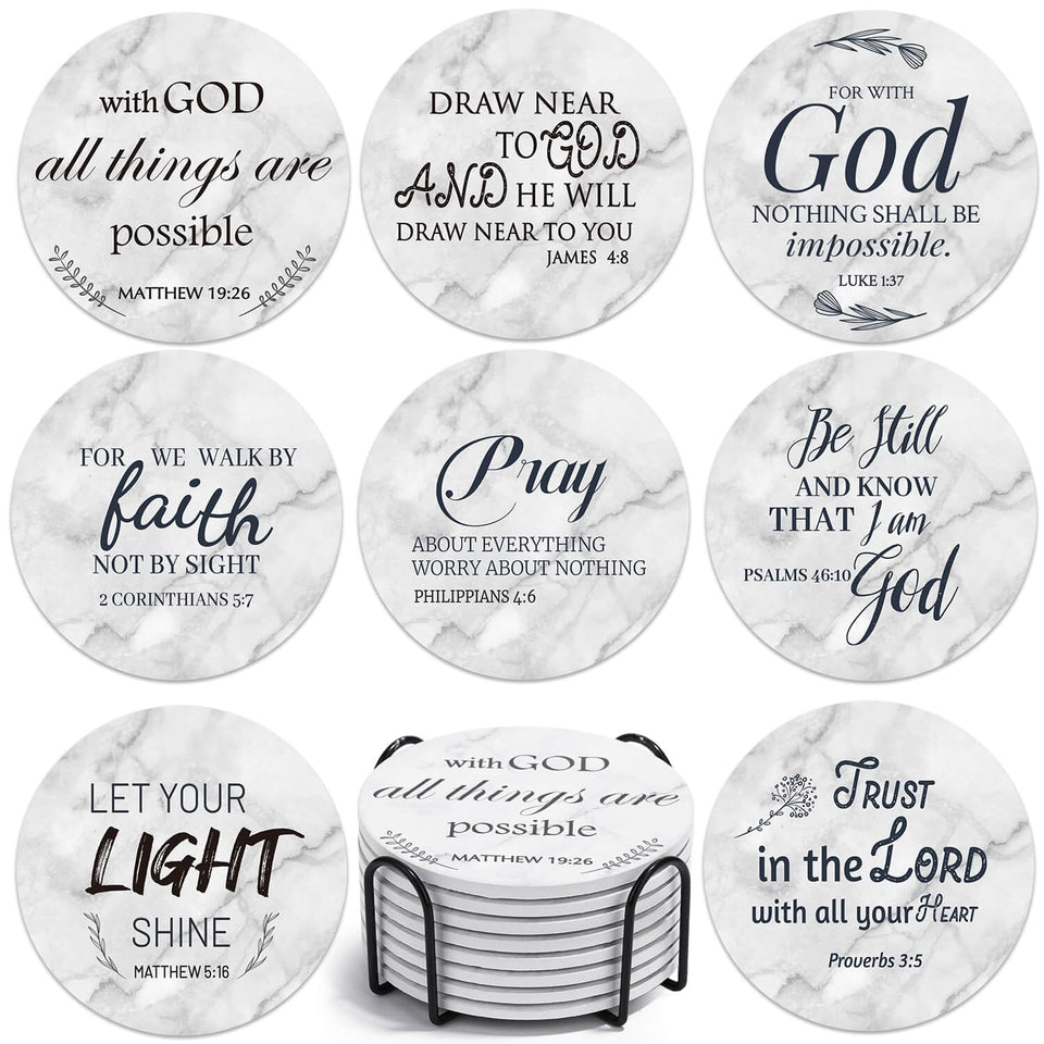 Billbotk ceramic coaster with Bible verse on marble design for stylish table decor