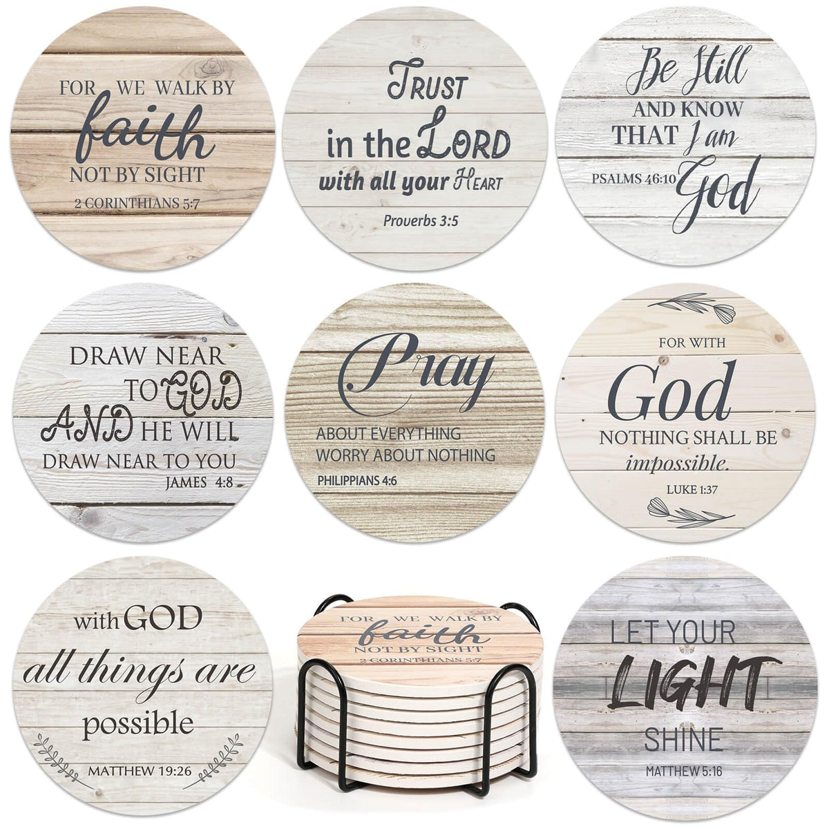 Billbotk ceramic coaster with Bible verses; absorbent surface ideal for drying drinks