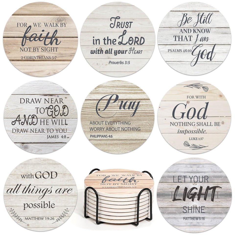 Billbotk ceramic coaster with Bible verses; absorbent surface ideal for drying drinks