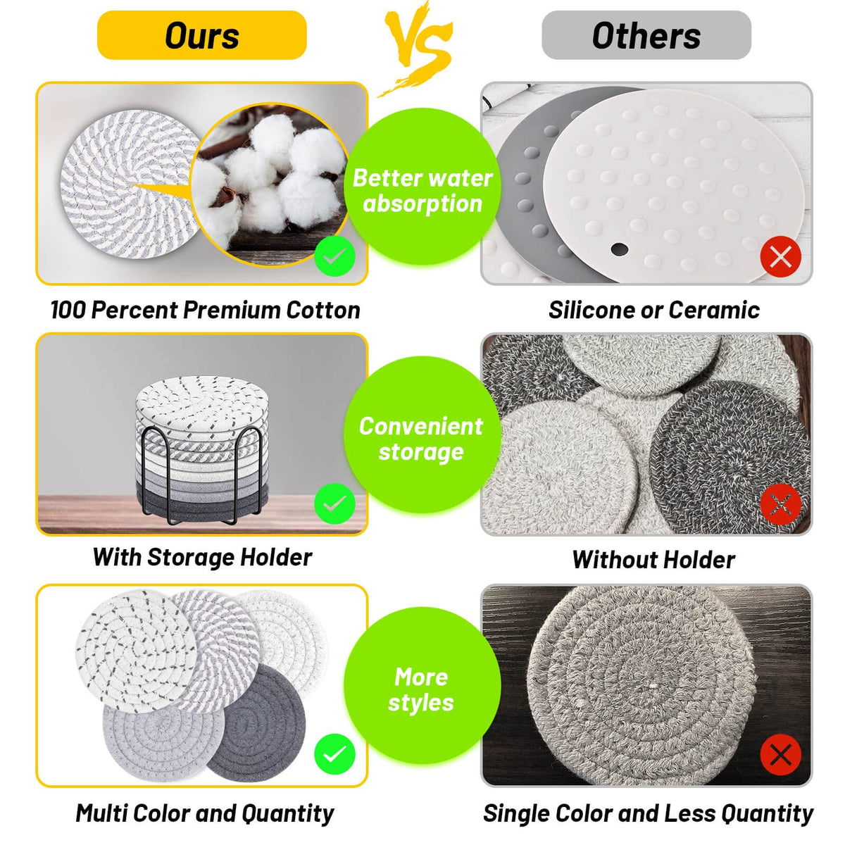 Billbotk coasters in five colors to elevate decor.