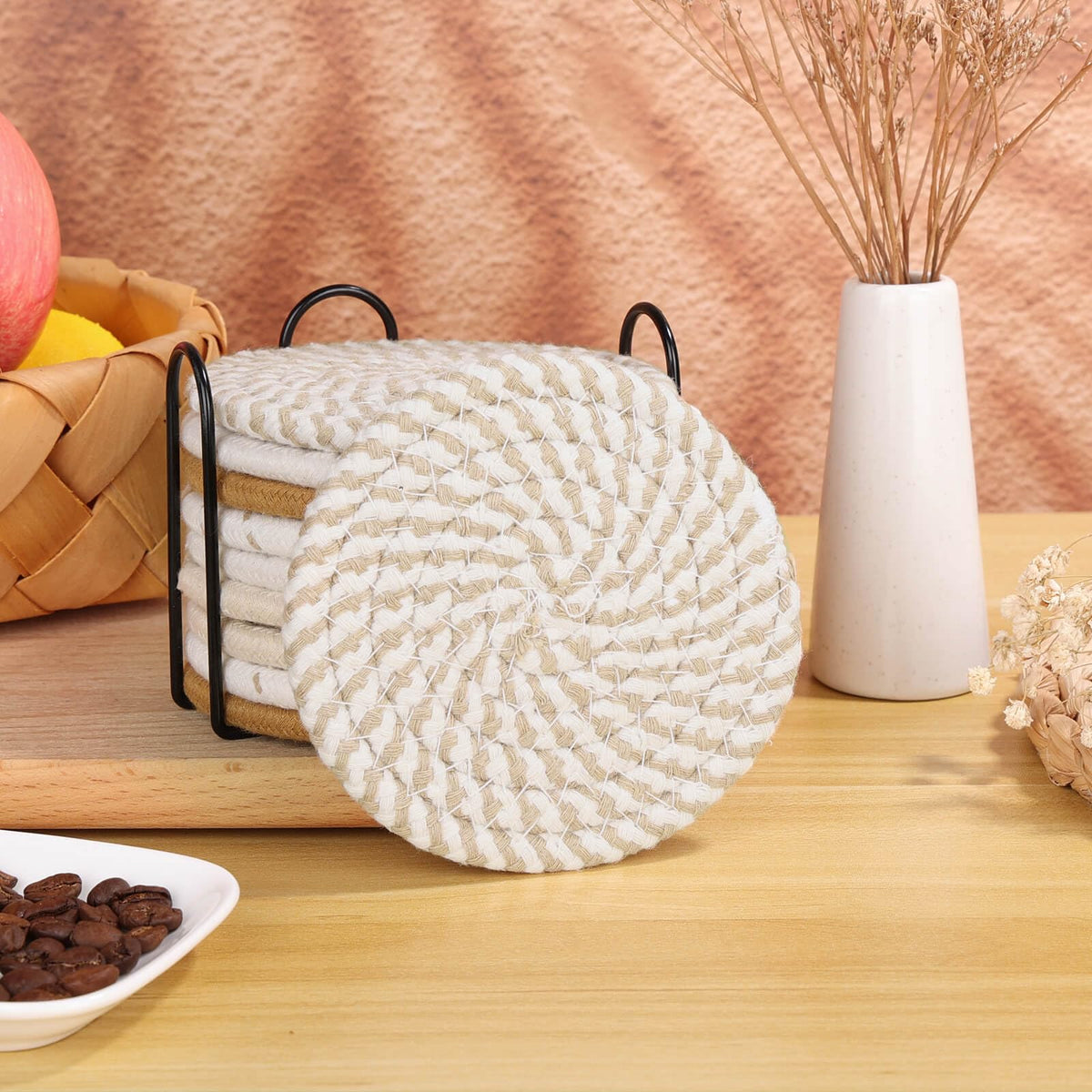 Billbotk coaster set with metal holder for neat storage