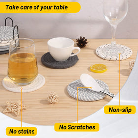 Billbotk metal holder keeps coasters organized.