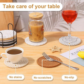 Billbotk coasters on dining table demonstrate practical surface protection.
