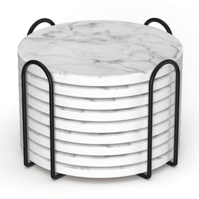Billbotk ceramic coaster with marble style protects surfaces.
