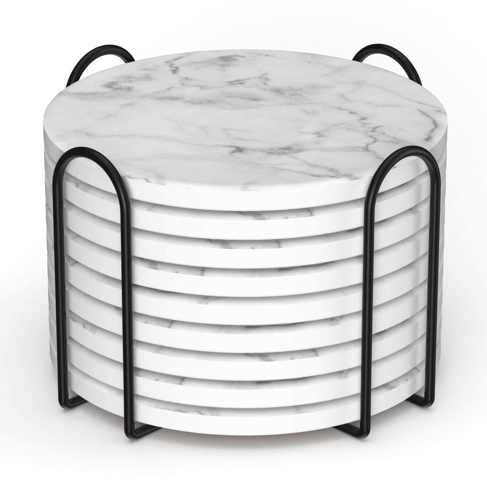 Billbotk ceramic coaster with marble style protects surfaces.