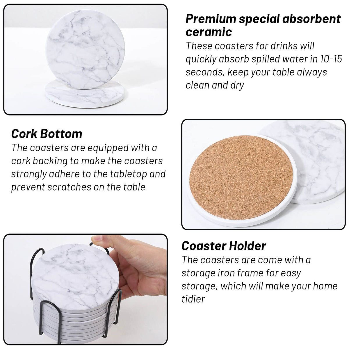 Billbotk coasters cork-backed for grip and scratch protection.