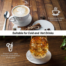 Billbotk marble-style coasters enhance kitchen and living spaces.