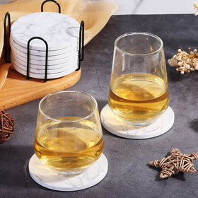 Billbotk coaster set with metal holder stays organized.