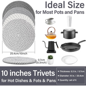 Billbotk cotton rope trivets shown absorbing moisture while lifting hot items safely.