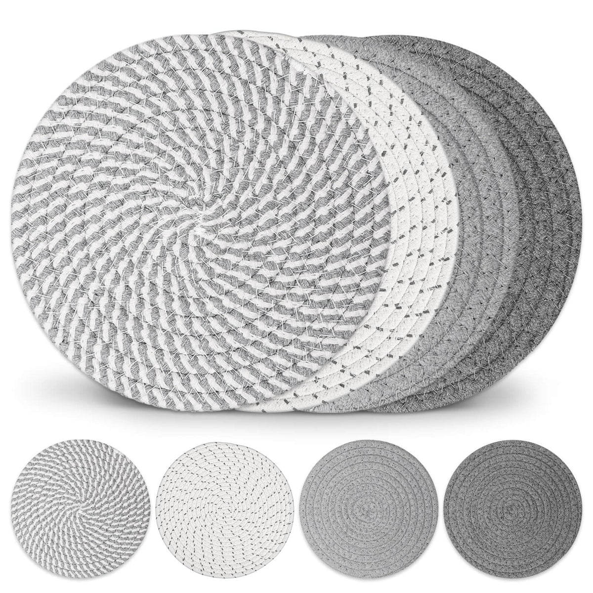 Billbotk 10-inch trivets set of four placed under hot dishes to protect countertops.