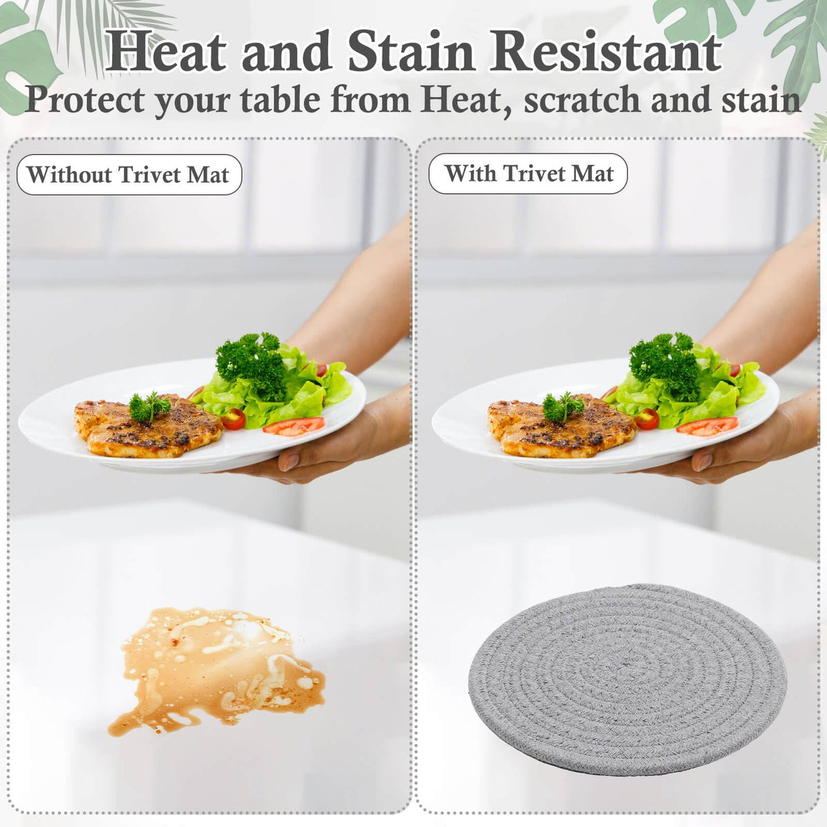 Billbotk water-absorption hot pads stay dry under plates and pans