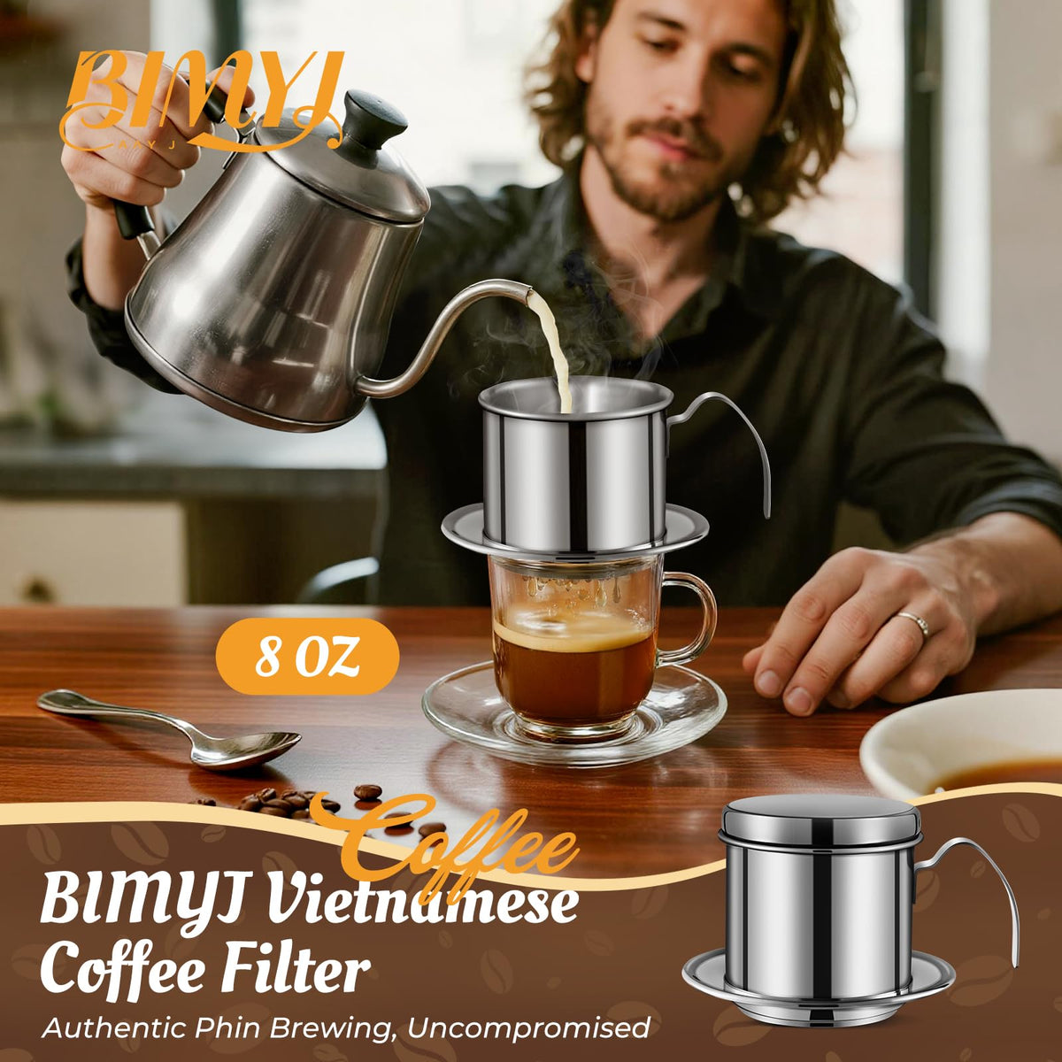 BIMYJ heavy-duty 8oz phin filter for durable, consistent brews.