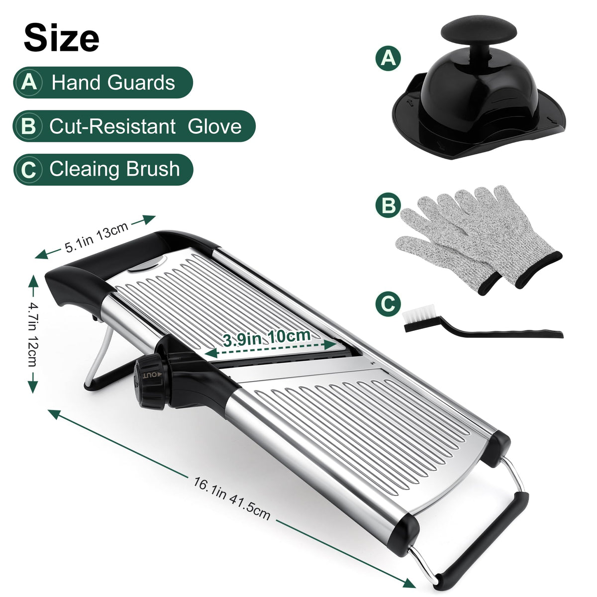 -BINGBING- Mandoline Slicer straight and julienne blades for versatile cuts.