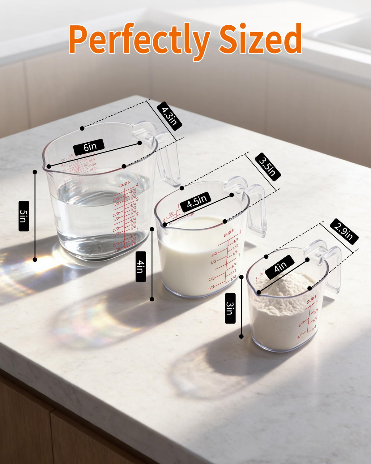 BINGBING measuring cup showing a pour spout for mess-free liquids.