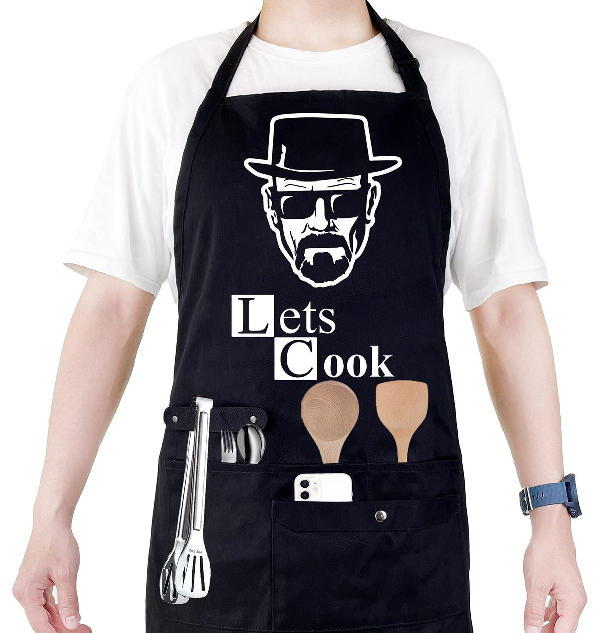 Binggle Funny Cooking Chef Apron front pocket for easy utensil access