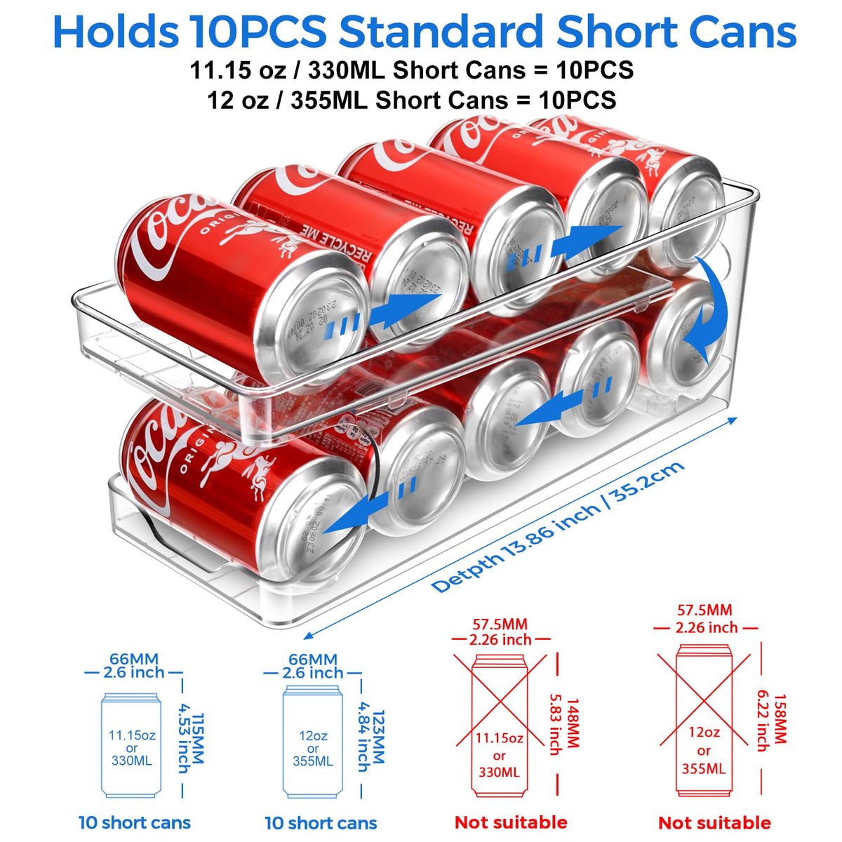 BingoHive rolling soda can organizer side view showing dual-layer design for space saving