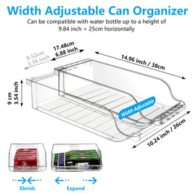 BingoHive width-adjustable can organizer fits most shelves for flexible storage.