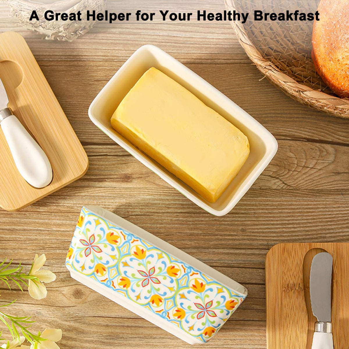 BINGWUHUOA bamboo lid with silicone seal for airtight butter storage