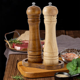 BINHAI wood tray on the kitchen counter keeps salt and pepper organized.