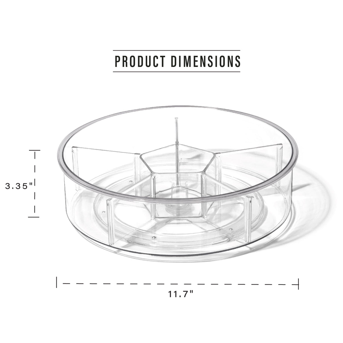 BINO 11.7-inch round base spins 360 degrees for quick item retrieval.