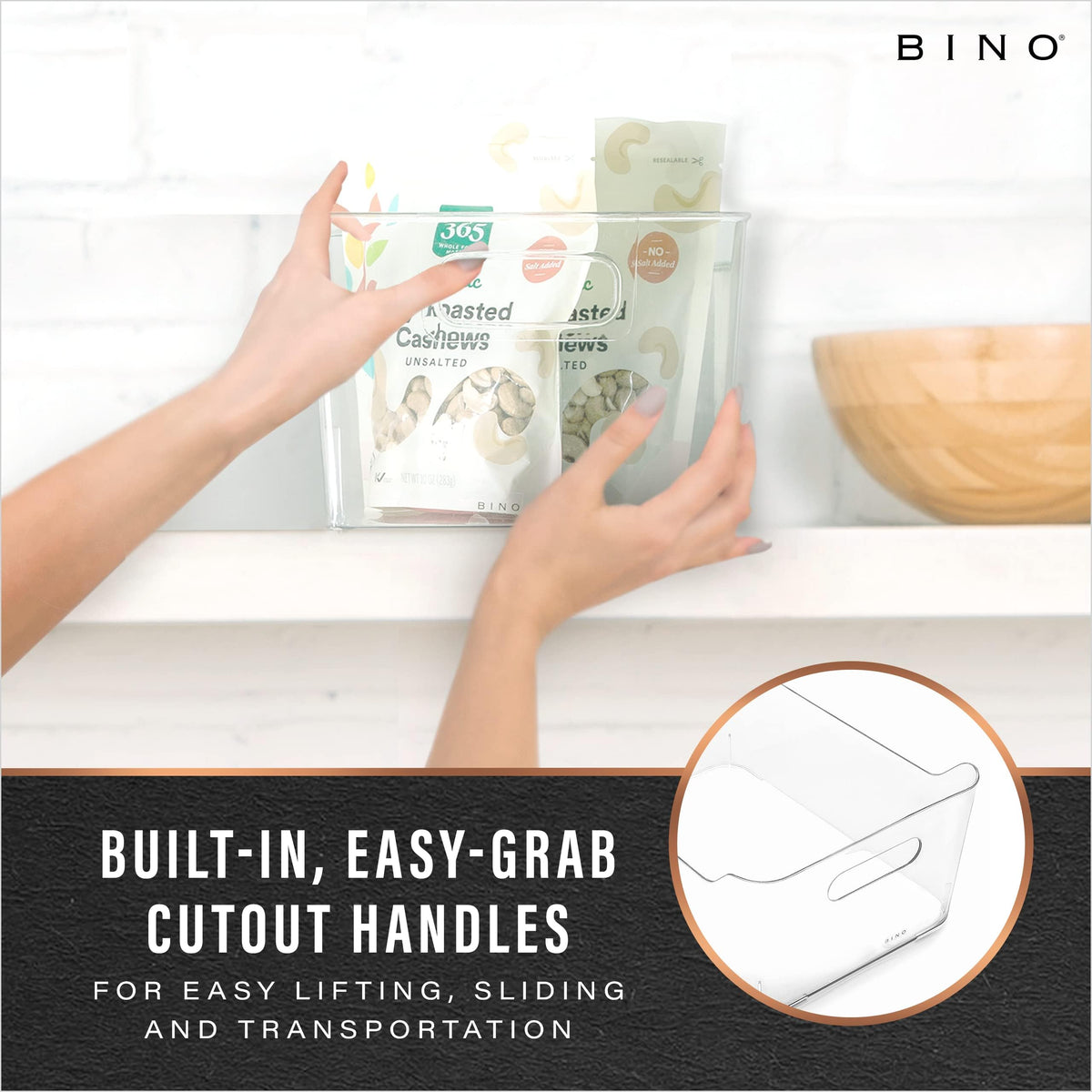 BINO clear bin used for office supplies to reduce desk clutter