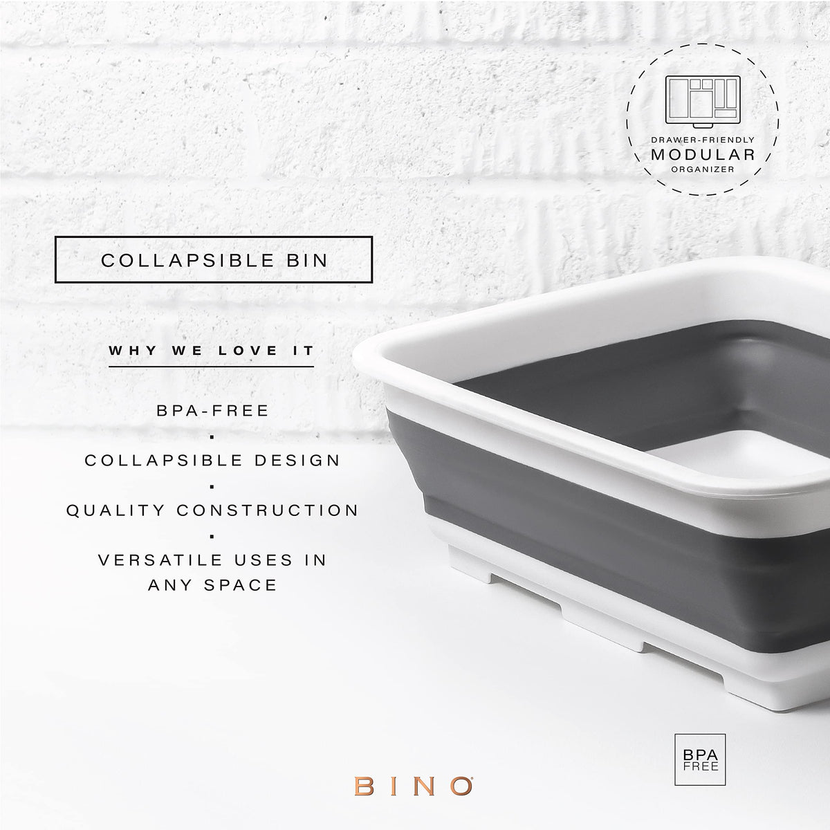 BINO collapsible wash basin open to show expanded size for dishwashing and soaking.