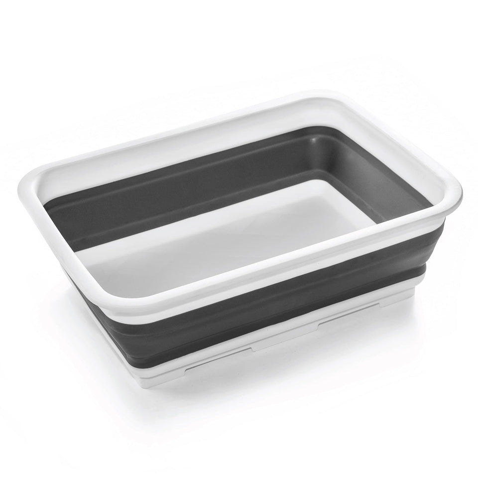 BINO collapsible wash basin white shown ready for kitchen or travel use, space-saving design.