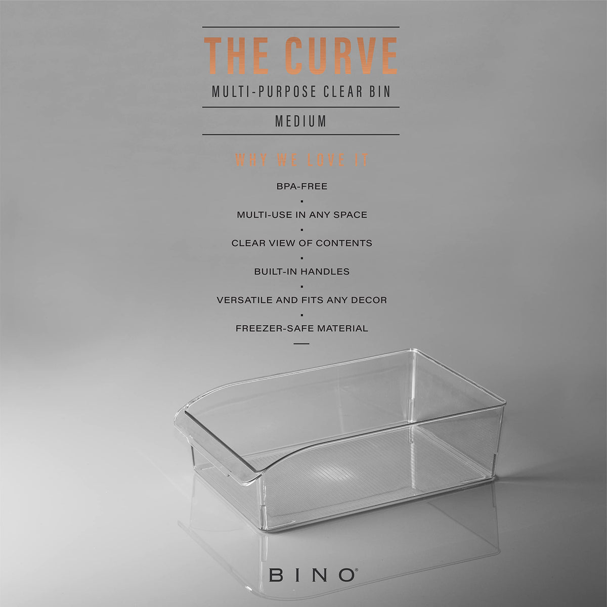 BINO Curve Collection fridge bin keeps chilled items neatly stored and easy to access.