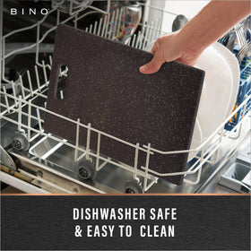 BINO dual-sided board designates dry and wet use for easy prep.