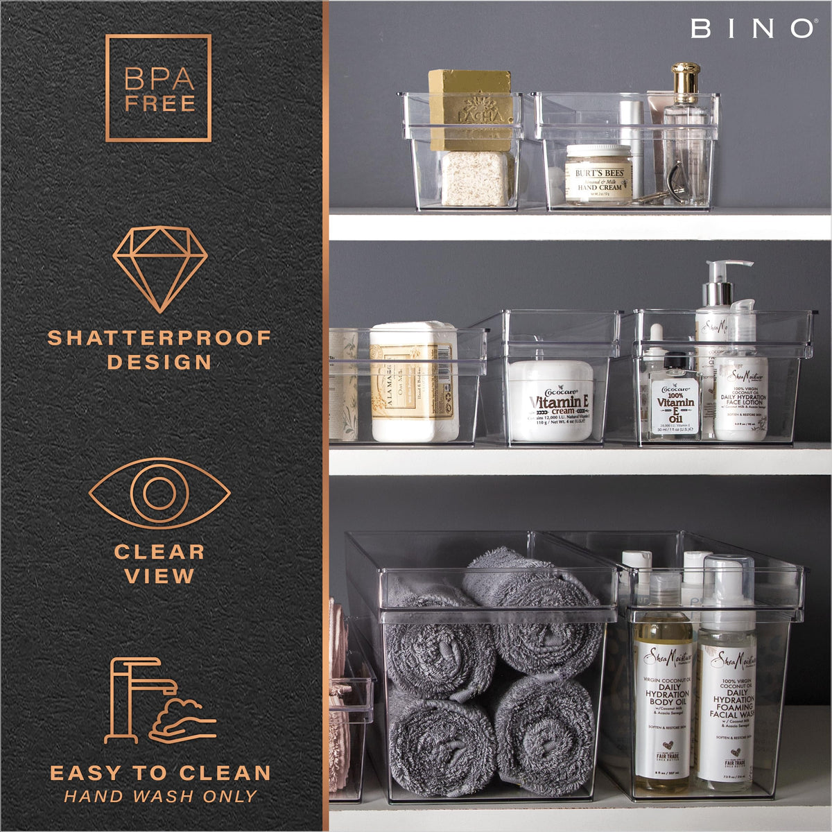 BINO pantry-organization bin on shelf keeping spaces clear